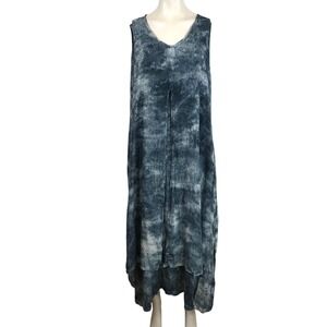 SAKKAS - WOMENS FREE SIZE - BLACK GRAY SLEEVELESS V NECK 100% RAYON KAFTAN DRESS